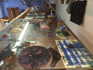 Stained glass restoration in progress